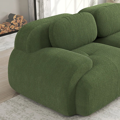 82'' Corner Sofa in Soft Cord Fabric, Modular Combined with Curved Armrests, Without Mounting, Highly Elastic Foam Upholstery