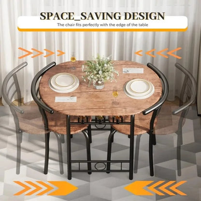 3-Piece Wooden Dining Table Set, Kitchen Breakfast Nook Sets with 2 Chairs & Round Tabletop, Brown