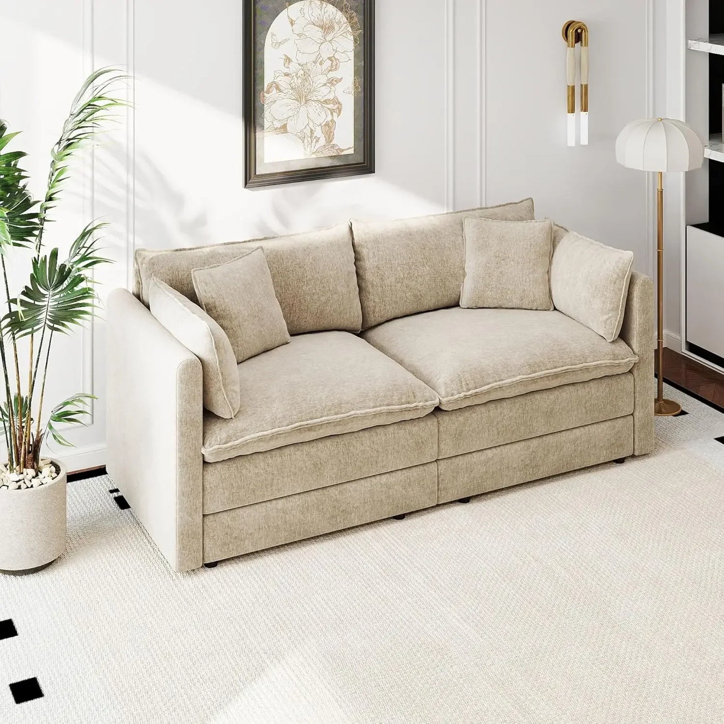 77.16 Inch Deep 2-Seater Sofas Comfy Chenille,Modular Sectional Sofa Modern Convertible Loveseat Couch