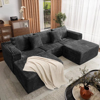 110 Corduroy Modular Sectional Boneless Sofa with 2 Ottomans, Convertible Cloud Couch with Deep Seats, Fluffy Memory Foam U Shap