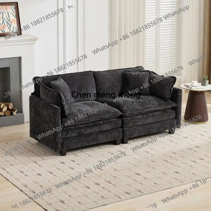 Modern Black Sectional Couch - Cloud Sofa Loveseat, Comfy Double Layer Upholstered Seats, Breathable Chenille Fabric, Ideal for