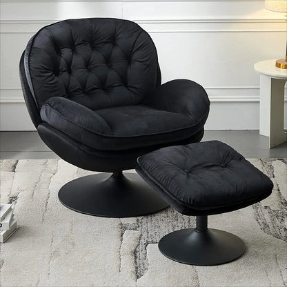 Velvet Swivel Armchair Set with Ottoman for Living Room - Modern Tufted Accent Chairs with 360° Swivel & Footrest - Comfy Chais