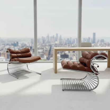 ✿–q Modern Tubular Frame Leather Accent Chair for Premium Law Firm Client Reception Area & Modern Furniture Exhibition Hall