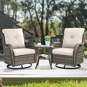 Chair Outdoor, Patio Bistro Furniture Conversation Set, Cushioned Wicker Chair with Glass Coffee