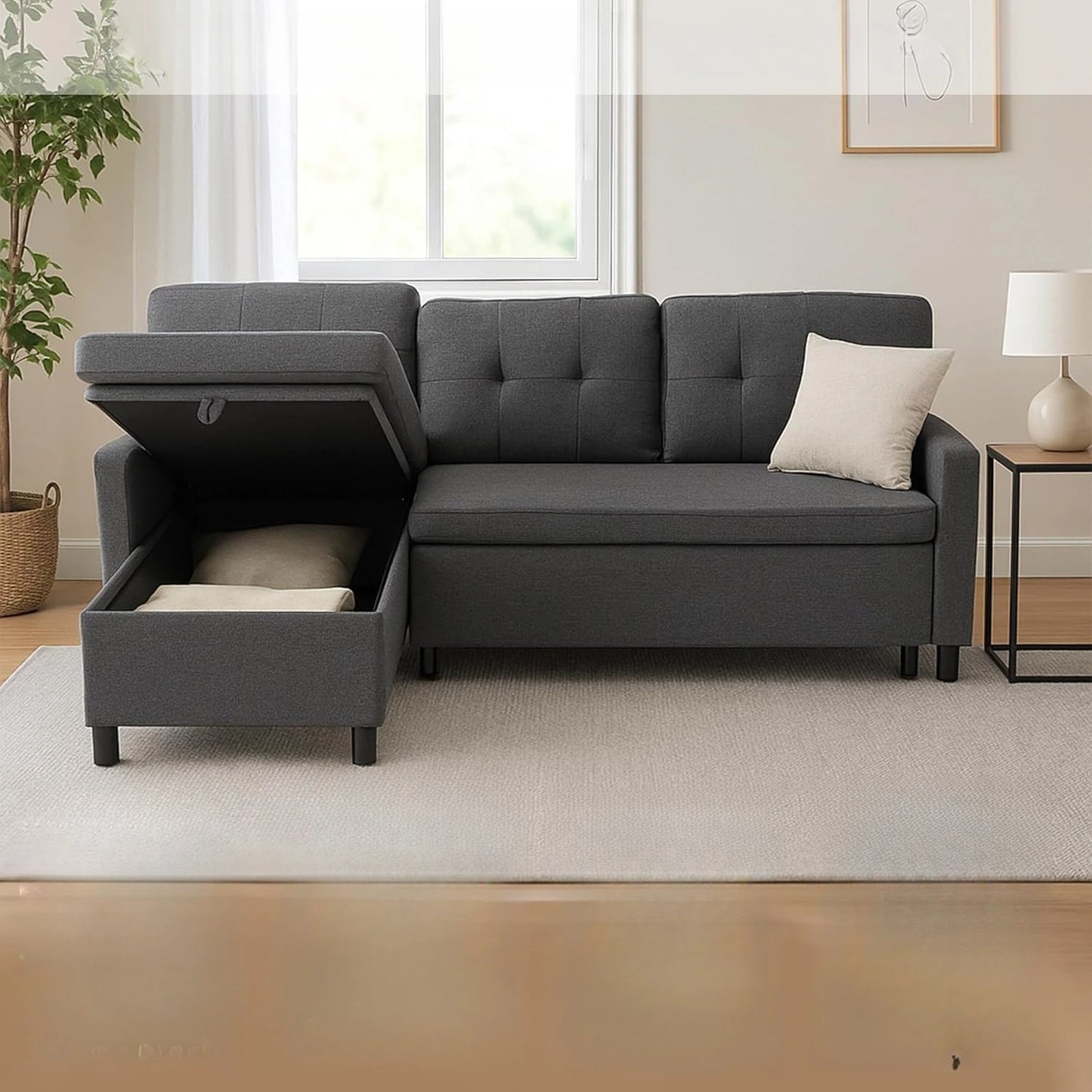 Sleeper Sofa Couch, Oversized Pull-Out Bed with Storage Chaise, Sectional Design for Living Room, Customized
