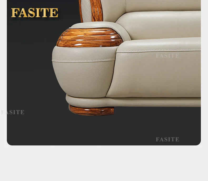 Modern ebony leather sofa first layer cowhide home simple new Chinese living room solid wood