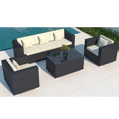 Outdoor sofa courtyard rattan chair three-piece indoor living room sofa combination villa rattan sofa chair sunscreen furniture