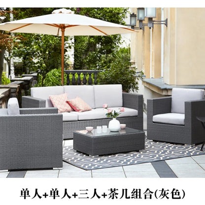 Outdoor Coffee Table Garden Sofas Combination Leisure Nordic Lawn Garden Sofas Simple Pe Rattan Furniture Sofá Jardín MHHYSF