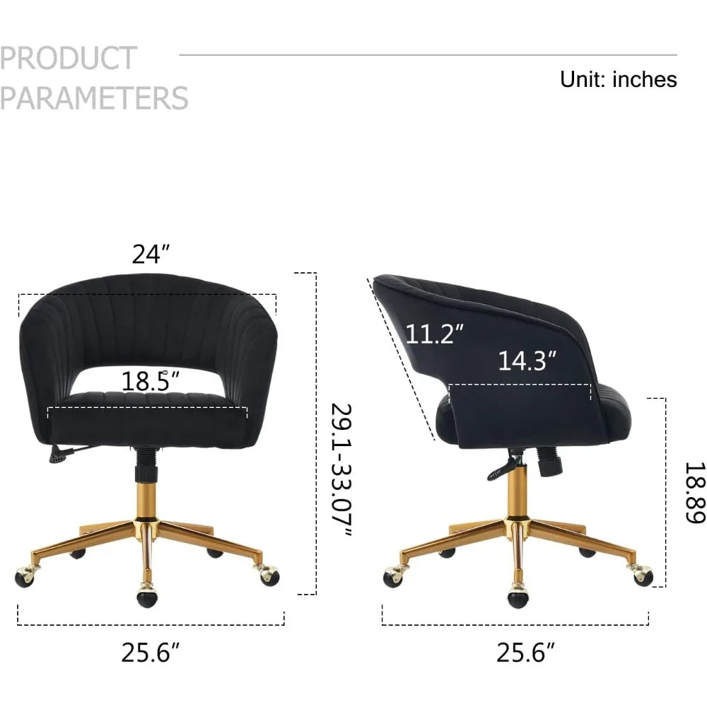 Home Office Chair,Velvet Desk Chair,Ergonomic Adjustable 360 Swivel Vanity Chair for Home, Bedroom, Vanity Study(Black)