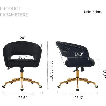 Home Office Chair,Velvet Desk Chair,Ergonomic Adjustable 360 Swivel Vanity Chair for Home, Bedroom, Vanity Study(Black)