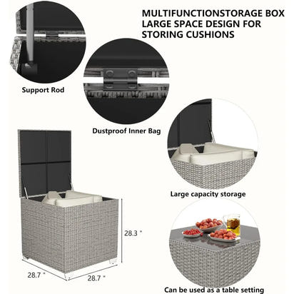 4-Seater All-Weather Outdoor Patio Furniture Set with Storage & Table, L-Shaped Sectional Sofa & Corner Couch - PE Rattan Wicker