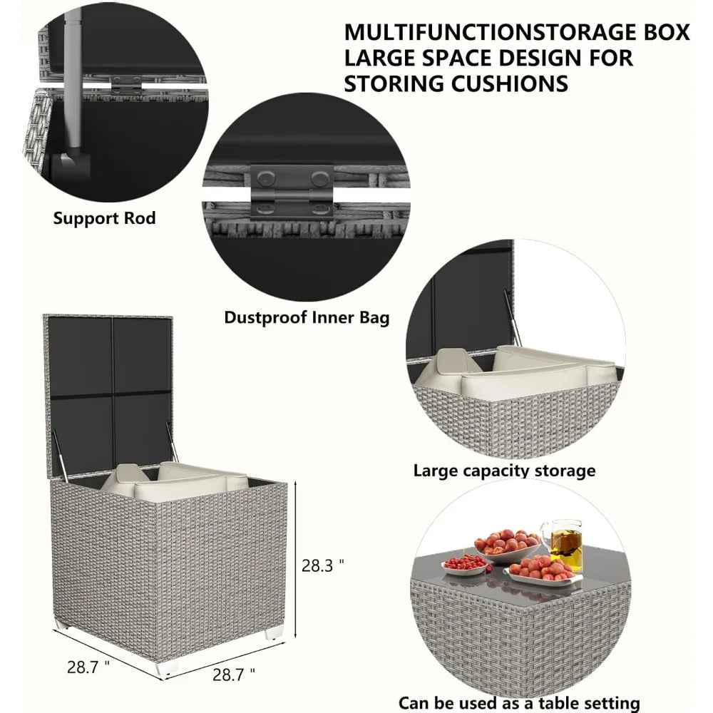 4-Seater All-Weather Outdoor Patio Furniture Set with Storage & Table, L-Shaped Sectional Sofa & Corner Couch - PE Rattan Wicker