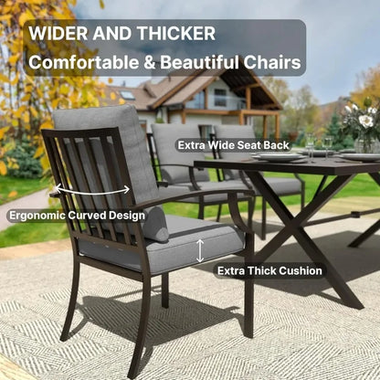 Rectangular Outdoor Dining Table and Chairs Set with Umbrella Hole for Patio, Lawn, and Garden