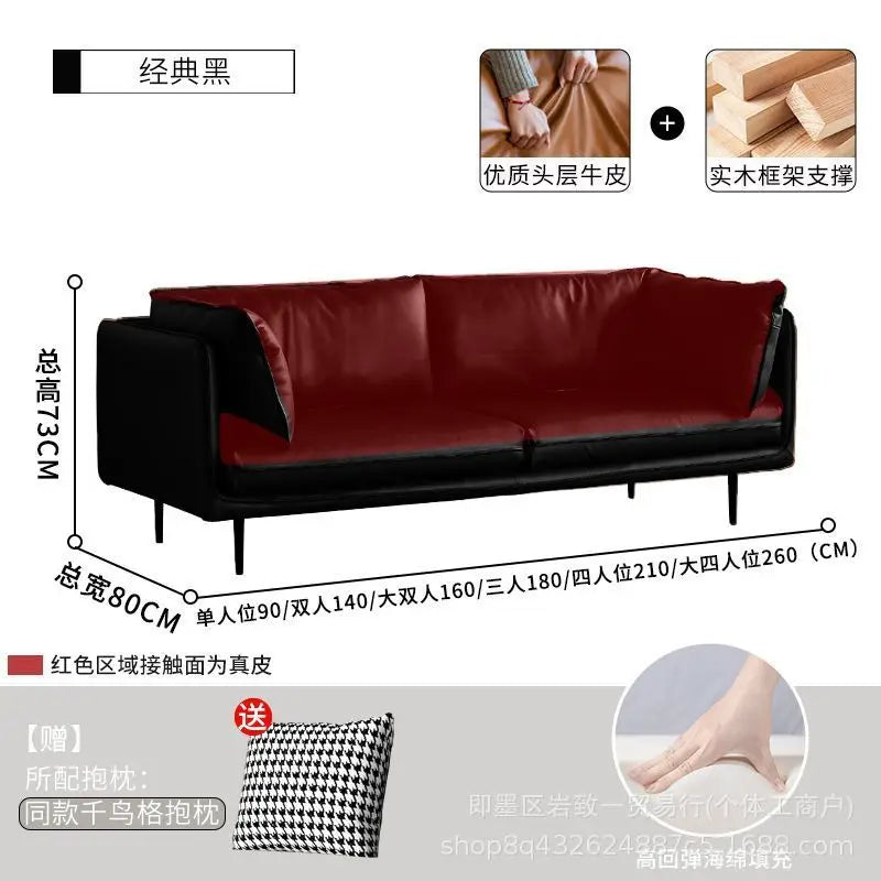 Retro oil wax leather living room sofa Modern simple small apartment sofa