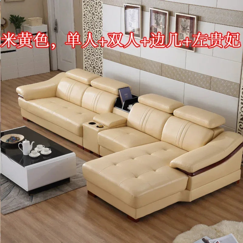 high quality Leather combination modern simple leather art large small apartment corner first layer cowhide thick leather sofa
