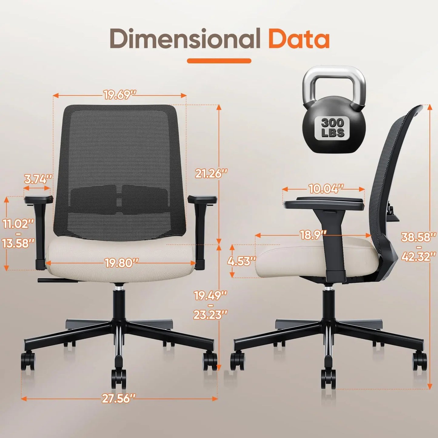 Ergonomic Office Chair with Lumbar Support, 3D Armrests, Tilt Function, Breathable Mesh for Home & Office