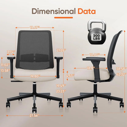 Ergonomic Office Chair with Lumbar Support, 3D Armrests, Tilt Function, Breathable Mesh for Home & Office