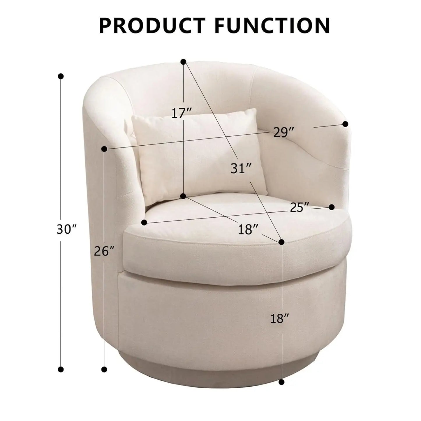 360° Swivel Barrel Chair Set 2 Comfy Upholstered Armchair with Pillow Living Room Bedroom Reading, Customized