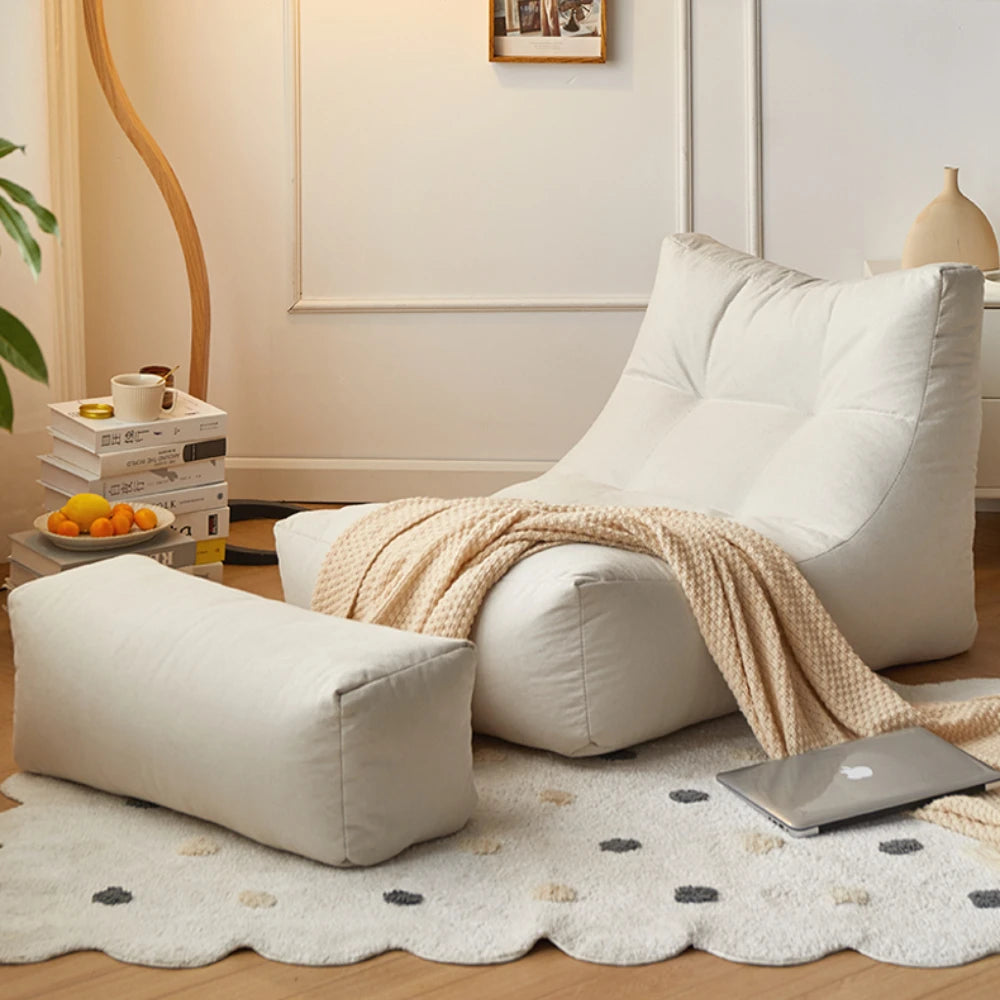 OTAUTAU Soft Cotton Bean Bag Cover Without Filler Chaise Lounge Recliner Sofa Bed Beanbag Pouf Sac with Footstool Ottoman SF027