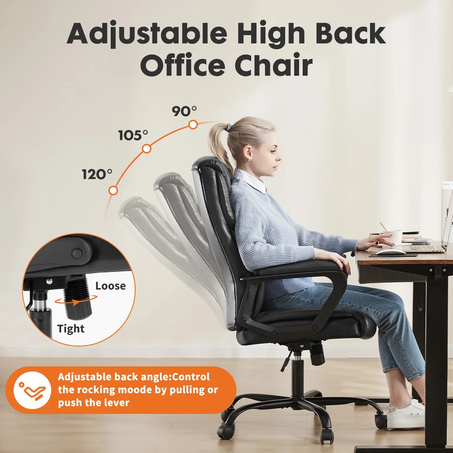 JHK Ergonomic Office Chair Heavy Duty Task Desk Chair with Flip-up Arms PU Leather Adjustable Swivel Rolling Gaming Chair
