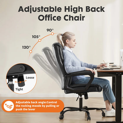 JHK Ergonomic Office Chair Heavy Duty Task Desk Chair with Flip-up Arms PU Leather Adjustable Swivel Rolling Gaming Chair