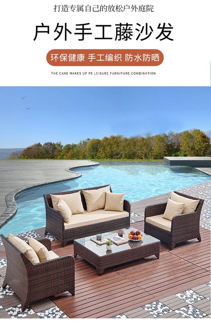 Outdoor Combination Garden Sofas Modern Courtyard Nordic Villa Garden Sofas Open-air Plastic Rattan Furniture Sofá Jardín MHHYSF