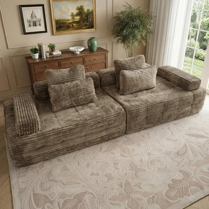 113'' Modular Sectional Deep Seat Cloud Chaise Lounge Sofa Luxury Corduroy No Assembly Living Room 4 Seat, Custom