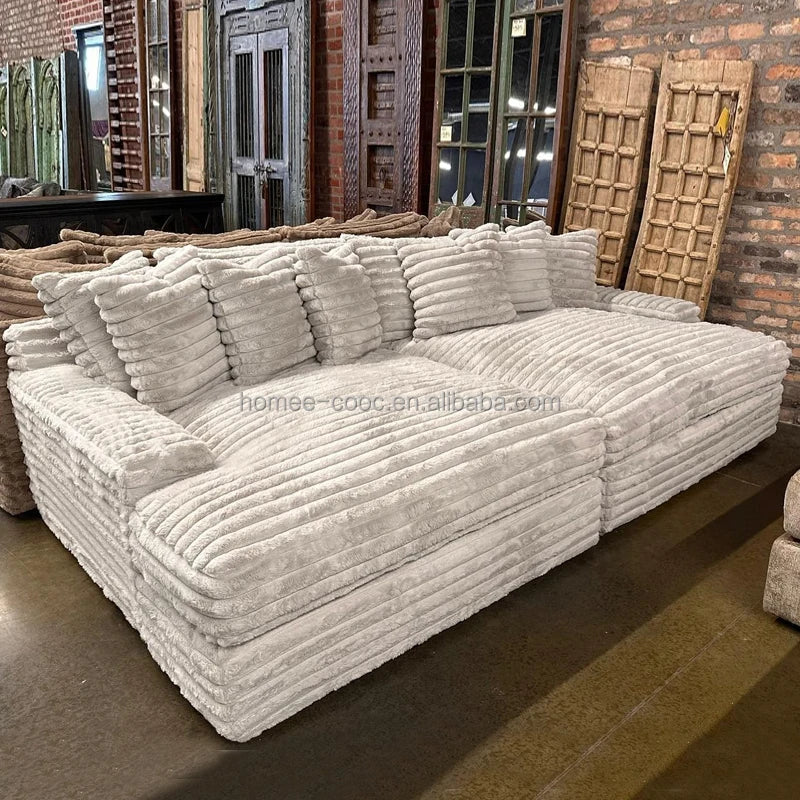 Thick Striped Corduroy Fabric Modern Combination Sofa Fit Family Living Room Apartment Hotel