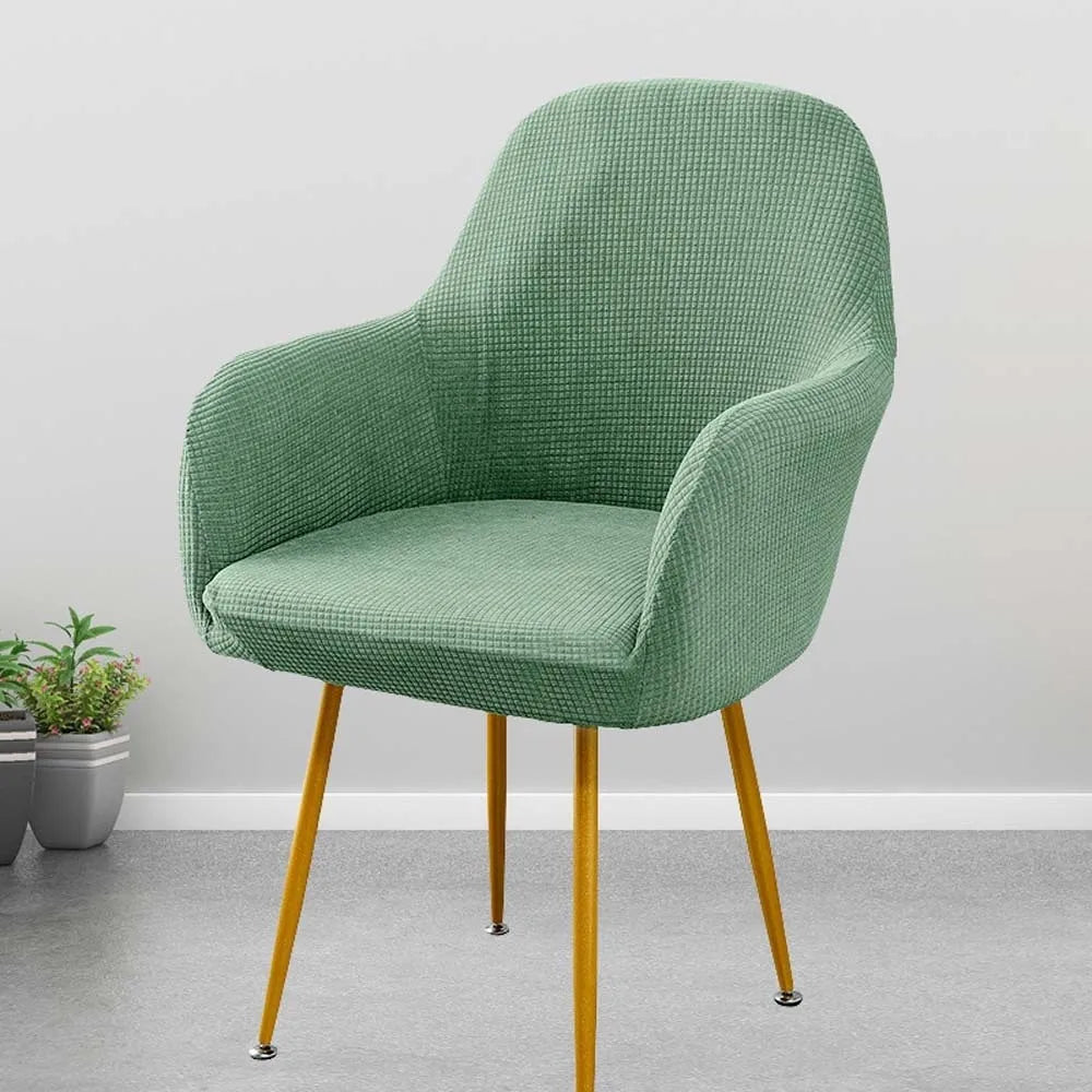 Simple Elastic Curved Chair Cover Plaid All-wrap Solid Color Seat Protection Dust Proof Flannel Wear for Chairs Family Dinner