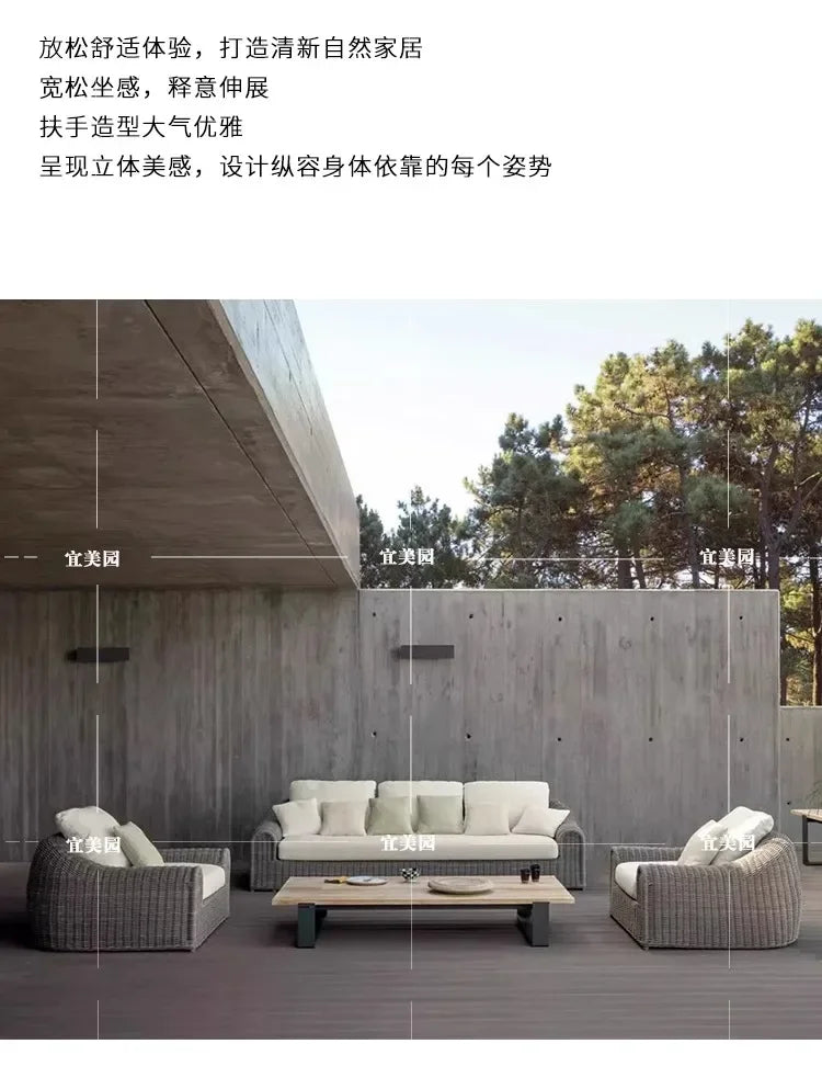 Leisure Rattan Outdoor Sofas Modern Courtyard Terrace Balcony Garden Sofas Accent Banquet Furniture Muebles Jardin Lshysf