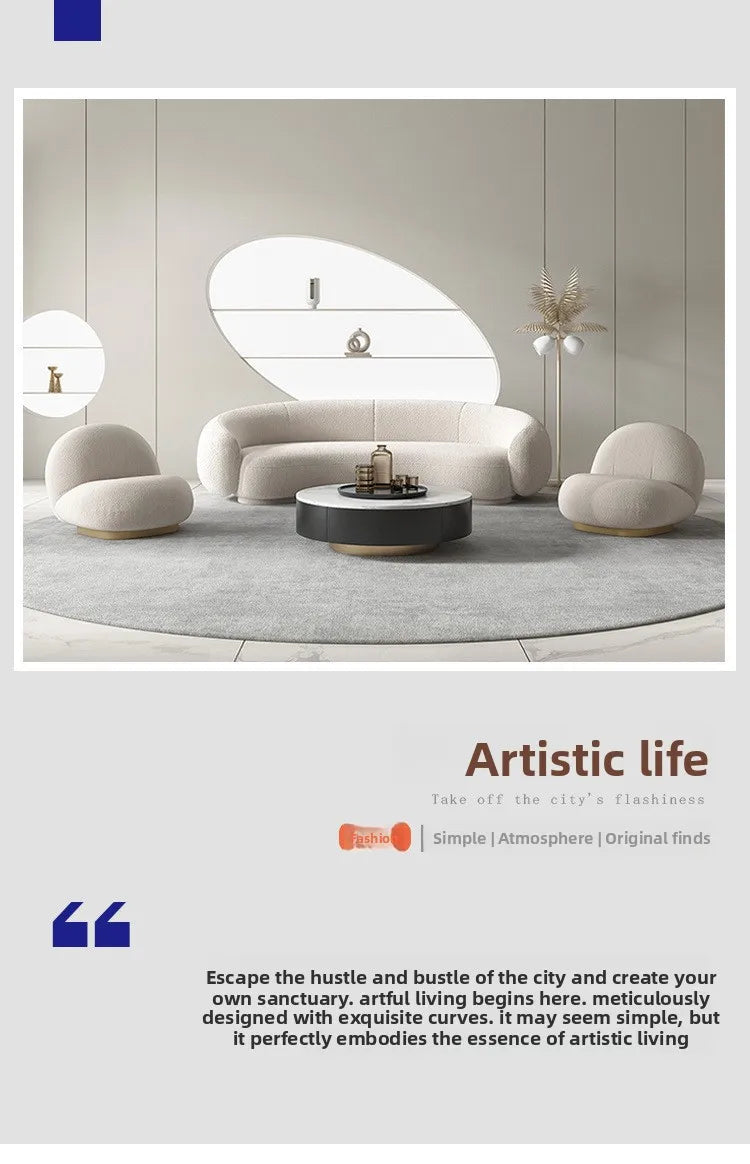 Creative, lamb wool, Nordic, fabric, curved, sofa, light luxury, simple