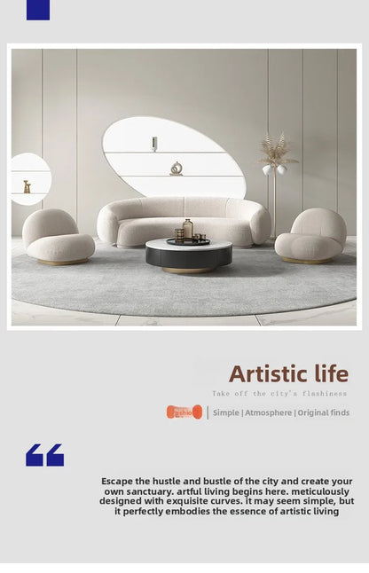 Creative, lamb wool, Nordic, fabric, curved, sofa, light luxury, simple