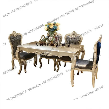 A07 French solid wood dining table and chair combination luxury carved dining table household rectangle