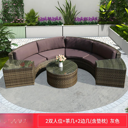 ZYH outdoor round rattan sofa combination leisure villa semi-circular rattan chair sofa