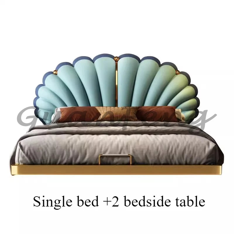 Floating Princess Bed European Genuine Leather Vintage Solid Wood Bed Light Luxury High Quality Cama De Casal Bedroom Furniture