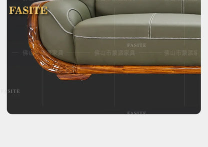 Ebony leather sofa first layer cowhide new Chinese high-end villa living room large apartment solid wood