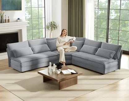 102" Luxury 5-Seater Sectional Couch – L-Shaped Corner Oversized Corduroy Cloud Sofa with 2-Layer Cushions for Living Room
