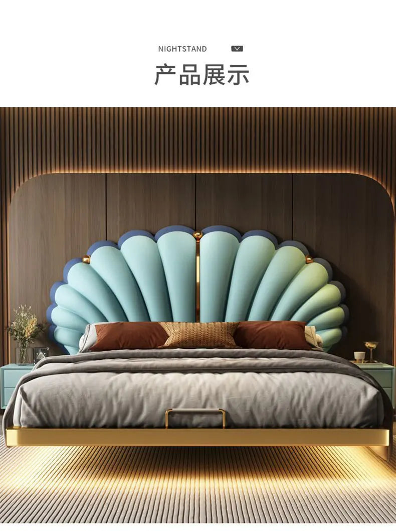Luxury Beds 2 People Frame Floating Light Luxury Leather LED Lamp Double Bed Pink And Blue Queen Bed Frames Bedroom Furniture