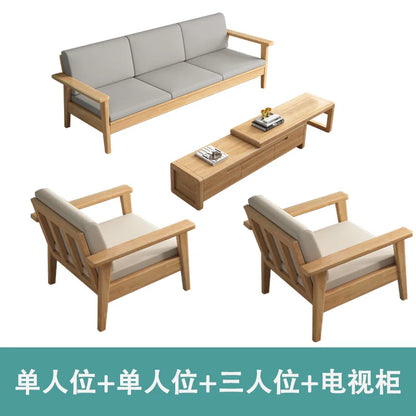 Solid wood sofa simple modern living room small apartment three-person winter and summer dormitory bed and breakfast sofa