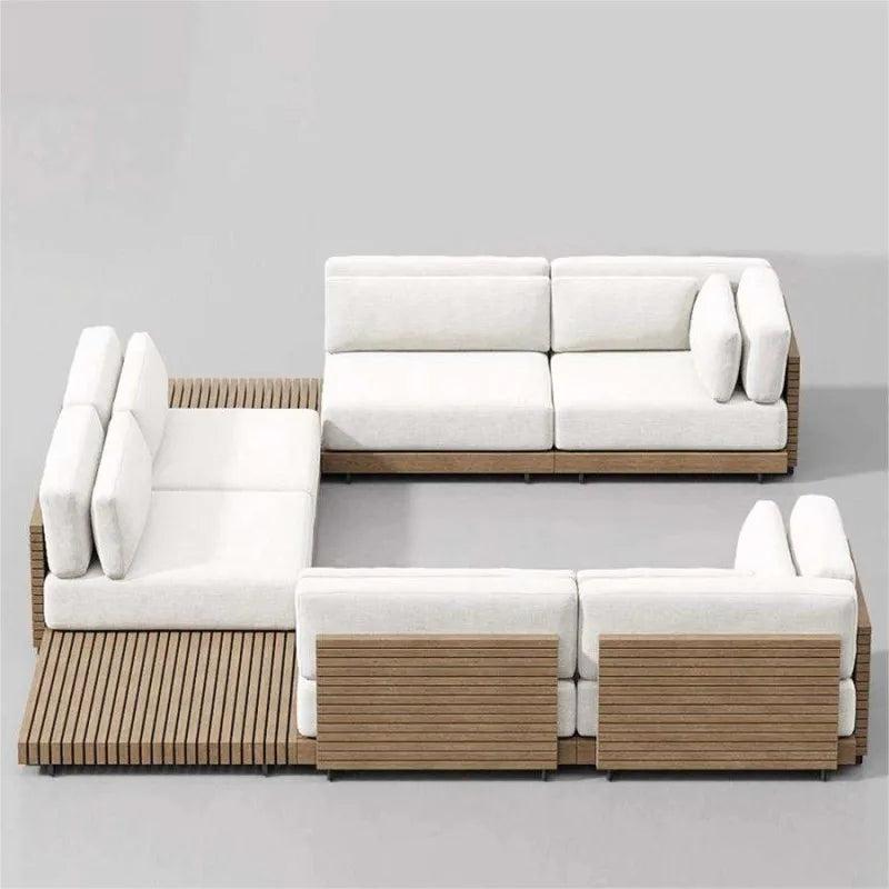 Outdoor Garden Villa Waterproof Teak Aluminum Sofa Sunbed and Coffee Table Combination Furniture
