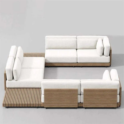 Outdoor Garden Villa Waterproof Teak Aluminum Sofa Sunbed and Coffee Table Combination Furniture