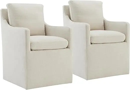Rolling Upholstered Dining Chairs - Modern Armchairs with Casters for Dining, Bedroom, and Living Spaces