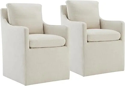 Rolling Upholstered Dining Chairs - Modern Armchairs with Casters for Dining, Bedroom, and Living Spaces