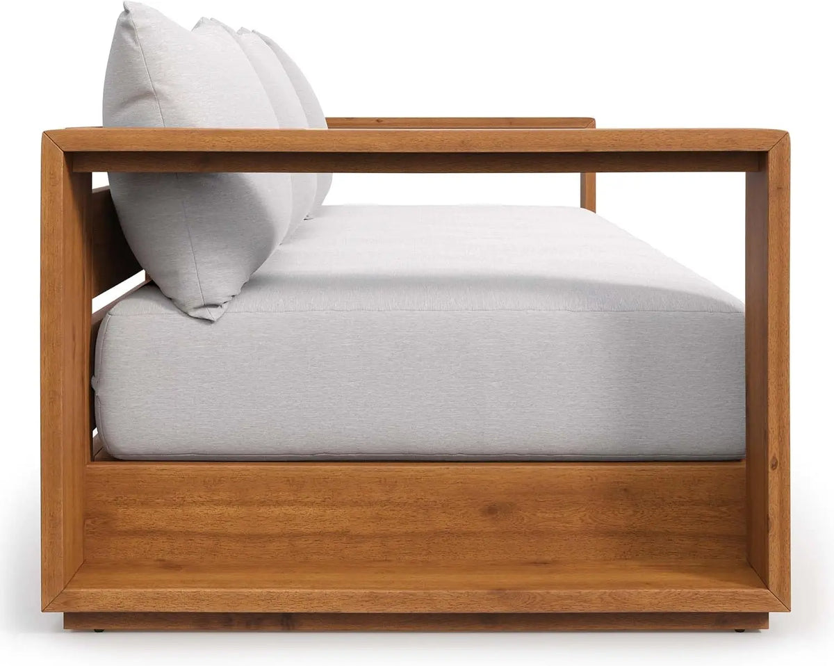 Tahoe Acacia Wood Outdoor Patio Sofa in Natural Light Gray Weather-Resistant Cushions-Ideal as a Porch Couch or Sunroom Sofa