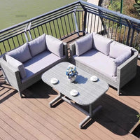 European Outdoor Garden Sofas Leisure PE Rattan Garden Terrace Sofa Chair Set Courtyard Balcony Double Sofa Outdoor Furniture AA