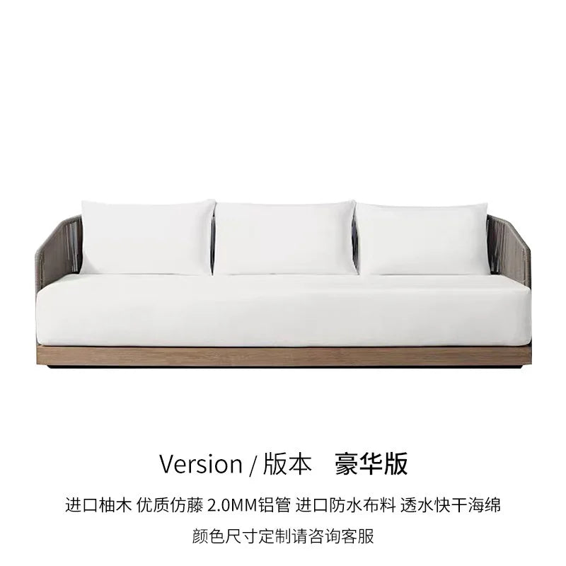Outdoor rattan sofa courtyard preservative wood villa hotel outdoor teak rattan leisure sofa combination