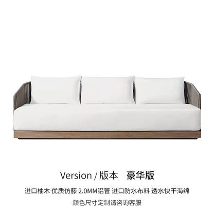 Outdoor rattan sofa courtyard preservative wood villa hotel outdoor teak rattan leisure sofa combination