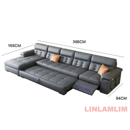 MANBAS Sectional Sofa Bed with Storage, Genuine Leather Reclining Couch, Space-Saving Convertible Sleeper Sofa for Living Room