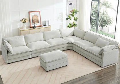 Oversized Modular Sectional Sofa with Movable Ottoman, 112 Inch 4 Seat Modern Corduroy Sofa Set, Convertible L Shaped Couch