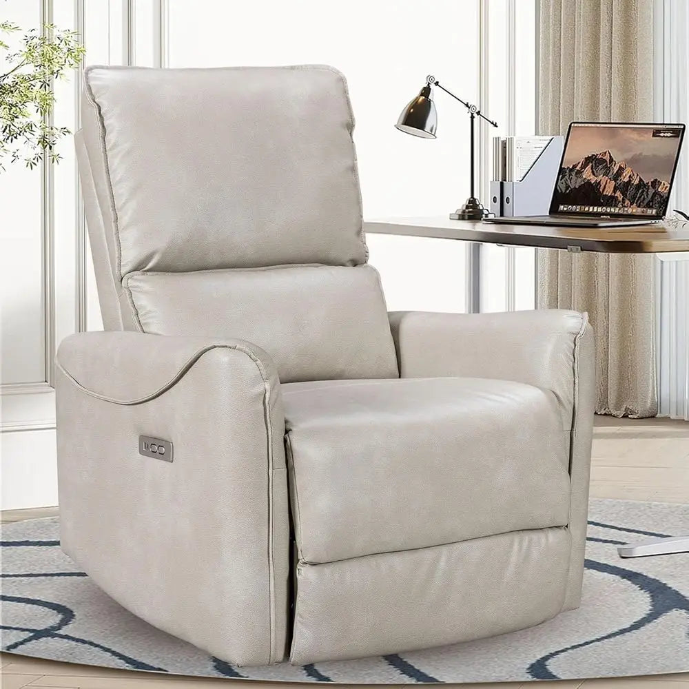 Oversized Power Recliner Swivel Glider Massage Heat Nursery Adjustable Headrest 26in Wide Armrest White Customized